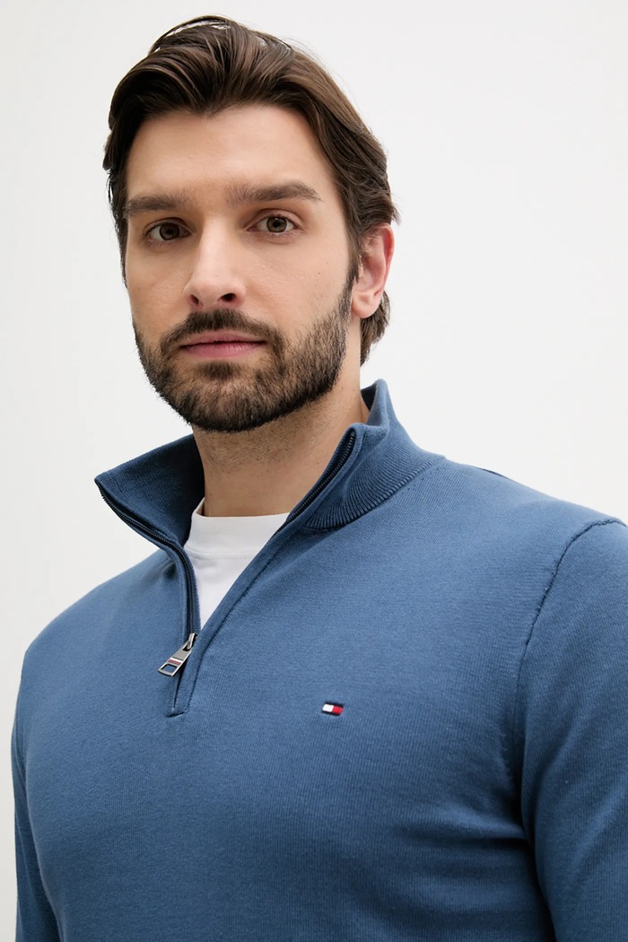 Tommy Hilfiger πουλόβερ ανδρικό βαμβακερό μπλε MW0MW37331