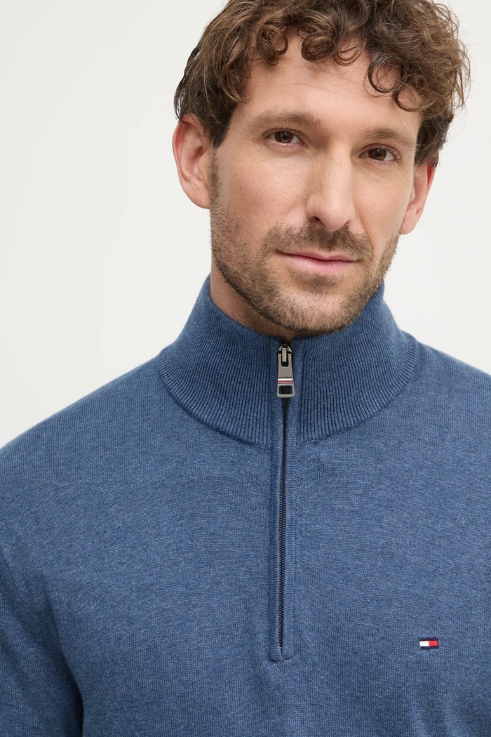 Tommy Hilfiger Πουλόβερ ανδρικό βαμβακερό μπλε MW0MW37331