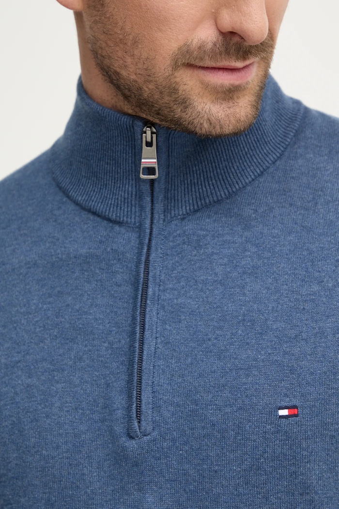 Tommy Hilfiger Πουλόβερ ανδρικό βαμβακερό MW0MW37331 μπλε