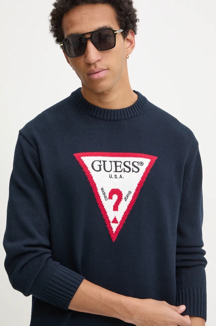 Bavlněný svetr Guess Jeans námořnická modř M4BR32.Z3HM1