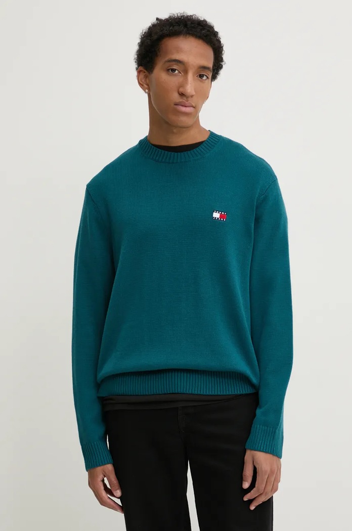 Tommy Jeans sweter z domieszką wełny okrągły turkusowy DM0DM20706