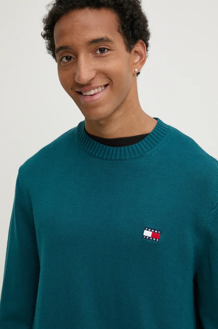 Tommy Jeans sweter z domieszką wełny turkusowy DM0DM20706
