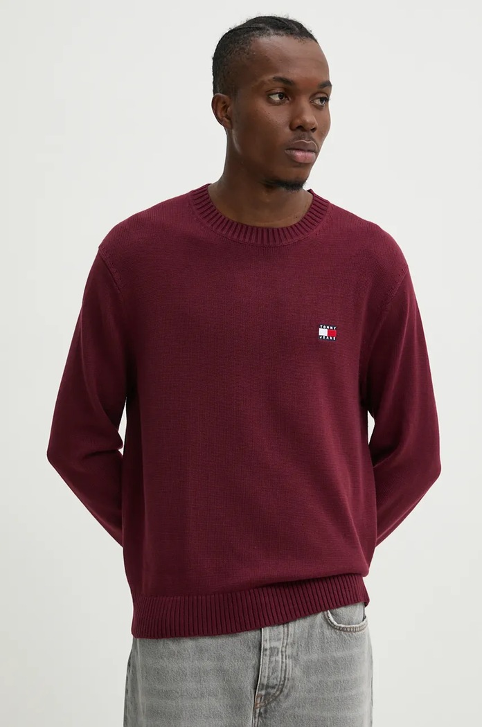 Sveter s prímesou vlny Tommy Jeans s prímesou vlny burgundské DM0DM20706
