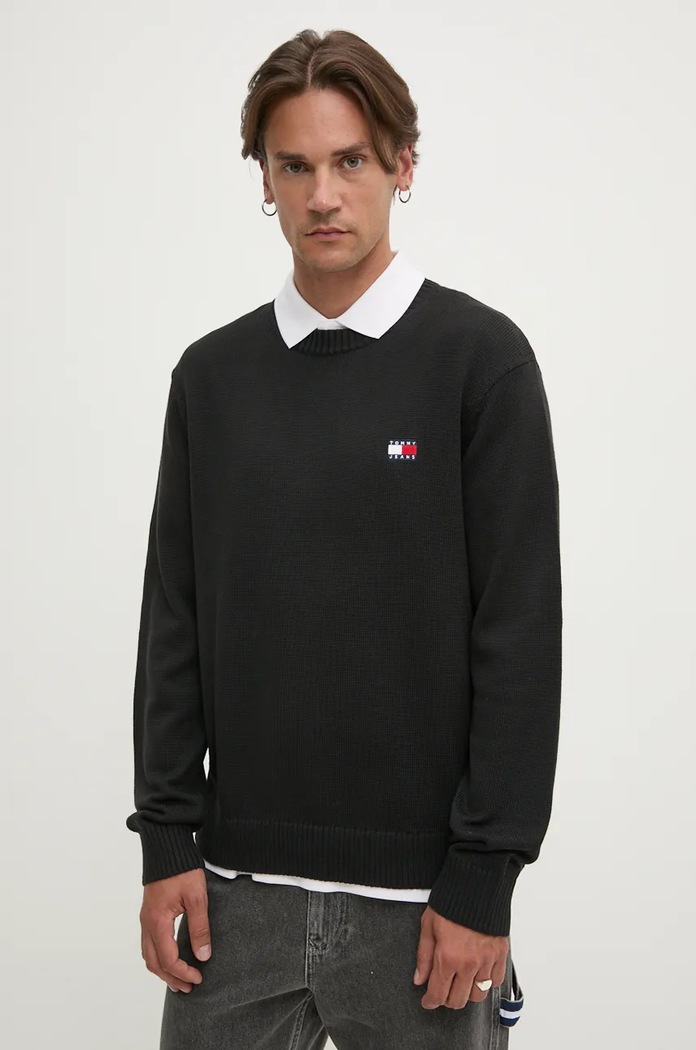 Svetr z vlněné směsi Tommy Jeans kulatý černá DM0DM20706