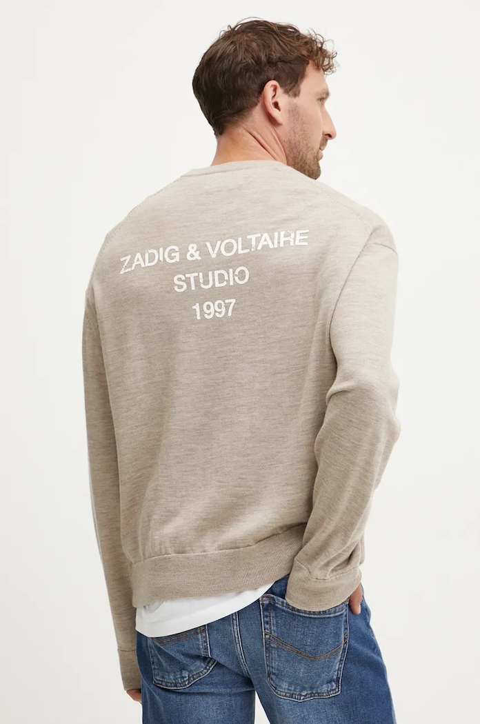 Vlněný svetr ZADIG&VOLTAIRE kulatý béžová KMSW00713