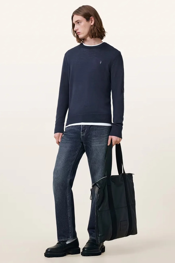 Odzież AllSaints sweter męski z wełny merino M002KZ granatowy