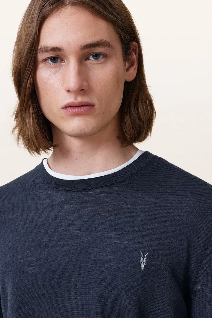 AllSaints sweter męski z wełny merino granatowy M002KZ