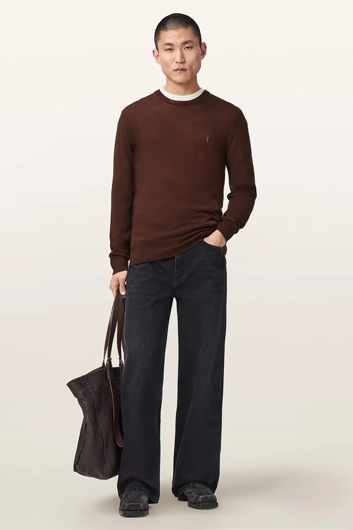 Odzież AllSaints Sweter męski z wełny merino M002KZ brązowy
