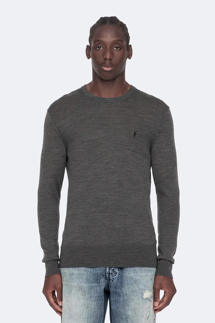 AllSaints Sweter męski z wełny merino szary M002KZ