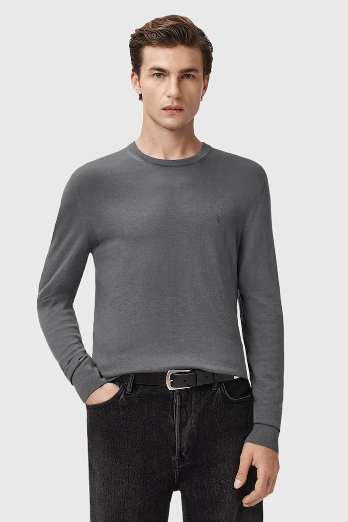 Vuneni pulover AllSaints MODE Planet friendly siva M002KZ