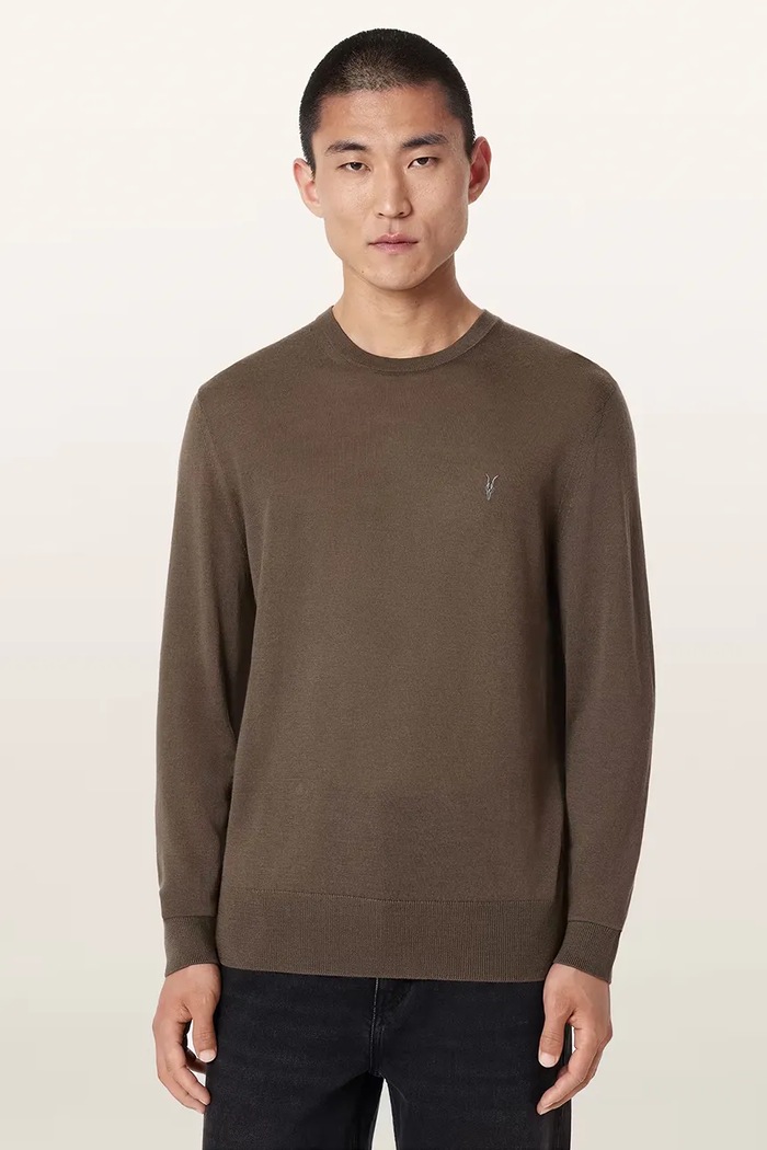 AllSaints Sweter męski z wełny merino zielony M002KZ