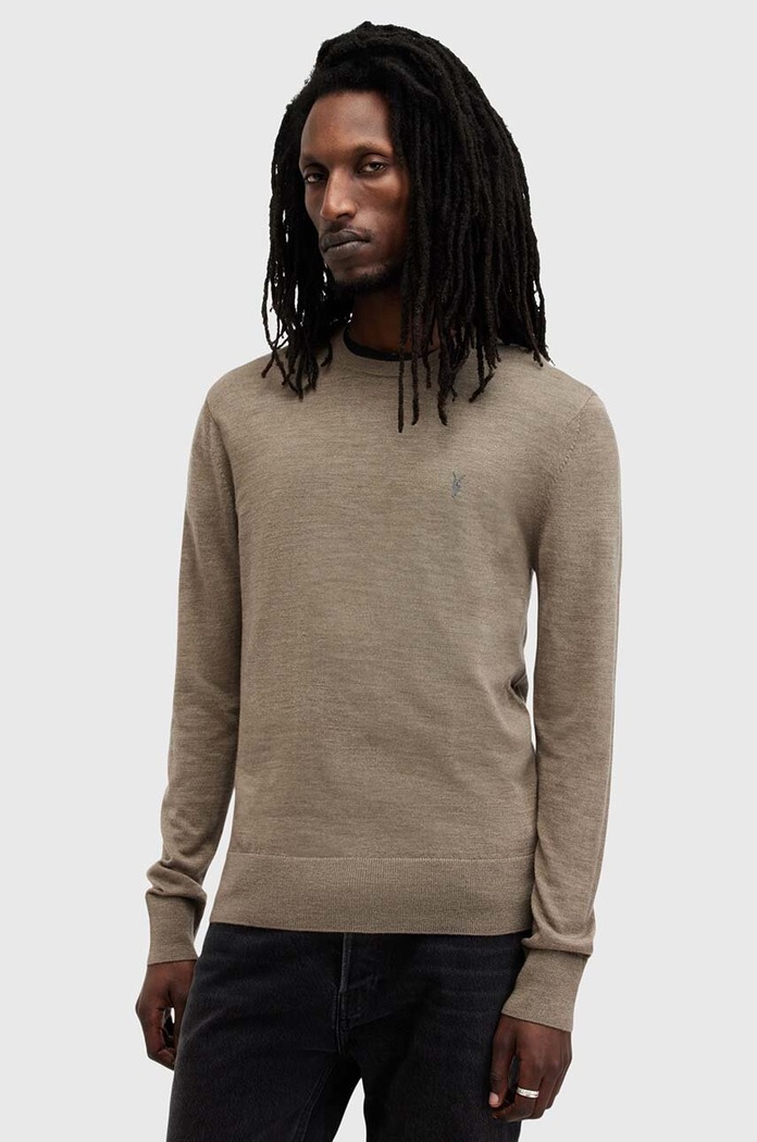 AllSaints sweter wełniany MODE okrągły zielony M002KZ