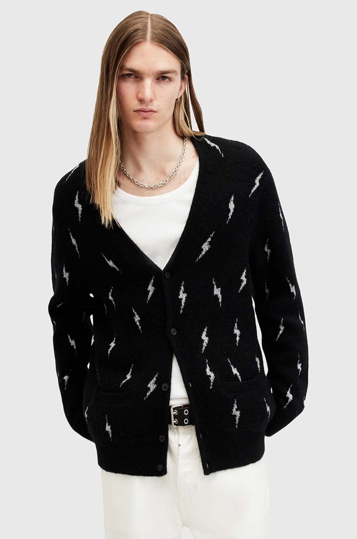 AllSaints kardigan z wełną ZAP z domieszką wełny czarny M018KB