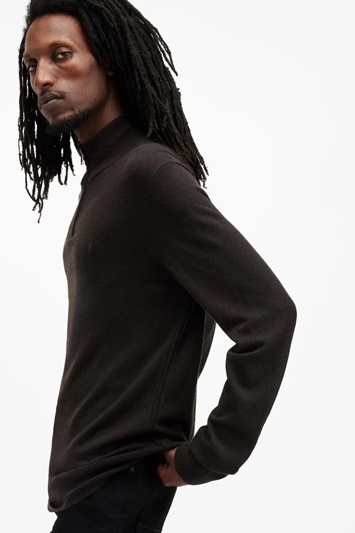 Odzież AllSaints sweter wełniany KILBURN ZIP FUNNEL M082KB brązowy