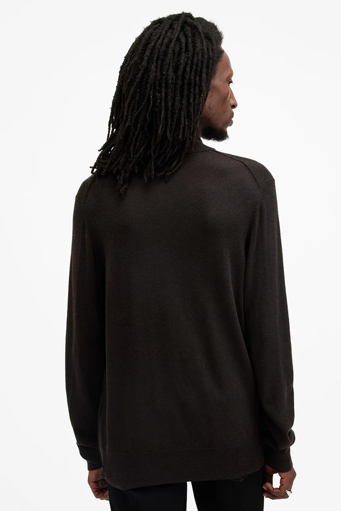 AllSaints sweter wełniany KILBURN ZIP FUNNEL brązowy M082KB