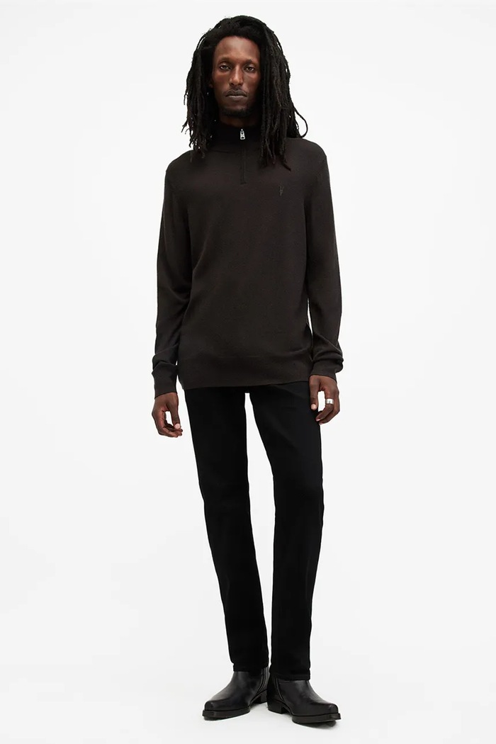 AllSaints sweter wełniany KILBURN ZIP FUNNEL M082KB brązowy