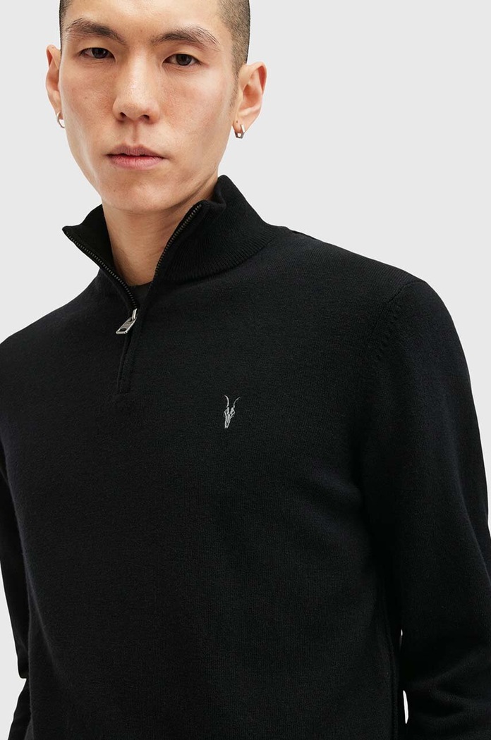 Светр з вовною AllSaints KILBURN ZIP FUNNEL M082KB чорний AW24