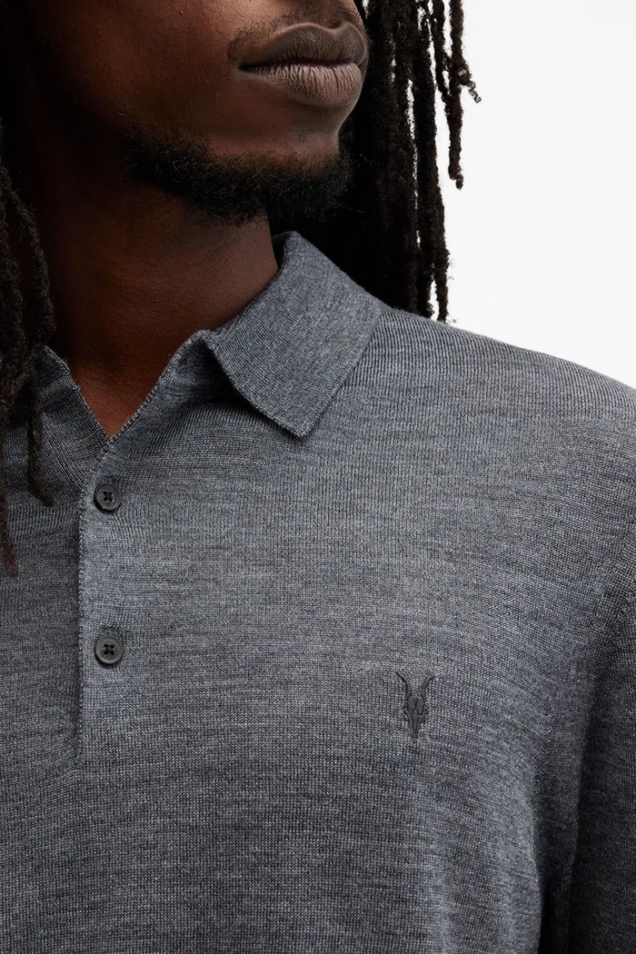 Vlnený sveter AllSaints MODE MERINO tmavomodrá M085KB
