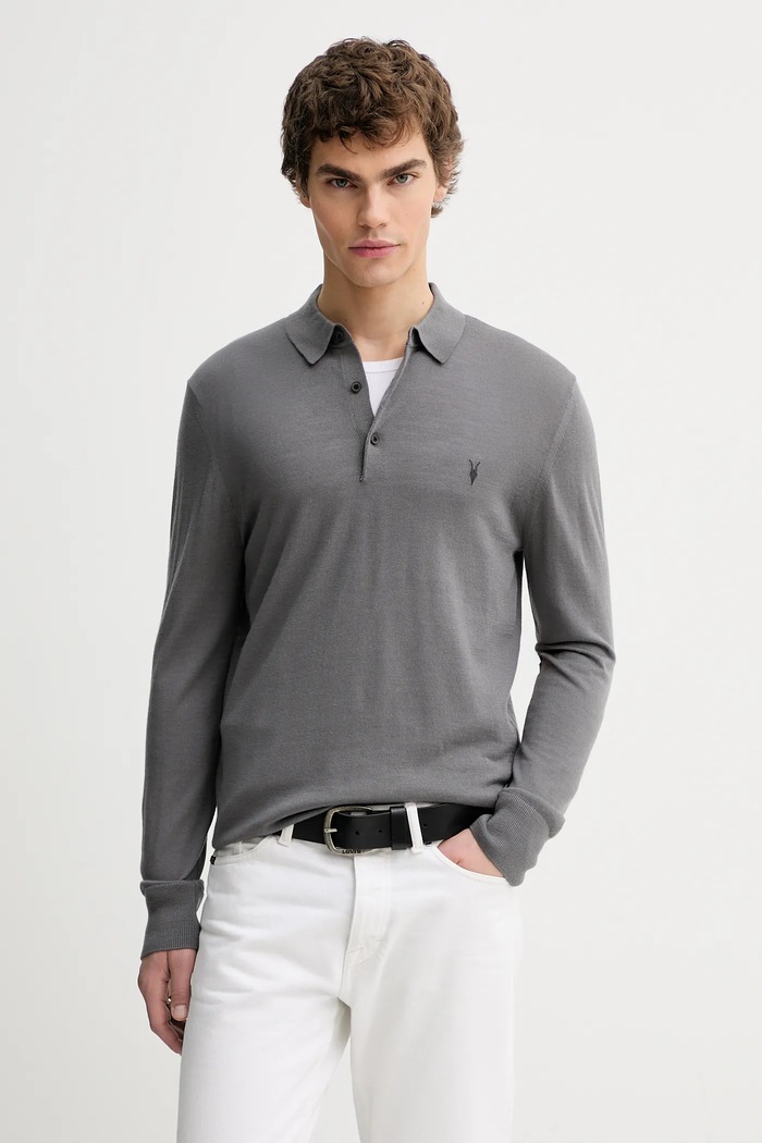AllSaints sweter wełniany MODE MERINO wełna szary M085KB