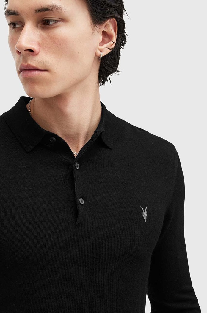 Vlnený sveter AllSaints MODE MERINO M085KB čierna AA00