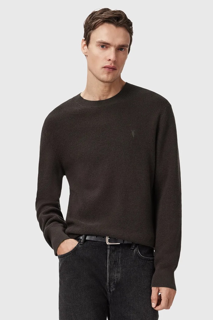 Πουλόβερ με προσθήκη μαλλιού AllSaints ASPEN CREW με μείγμα μαλλιού καφέ M089KB