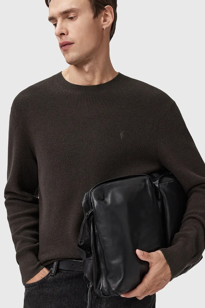 Πουλόβερ με προσθήκη μαλλιού AllSaints ASPEN CREW καφέ M089KB