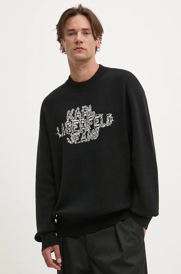Bavlněný svetr Karl Lagerfeld Jeans kulatý černá 246D2002