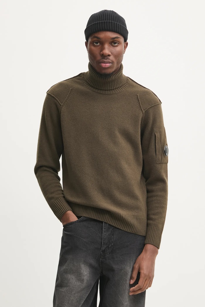 C.P. Company maglione in lana scollo a colletto alto verde 17CMKN142A110149A
