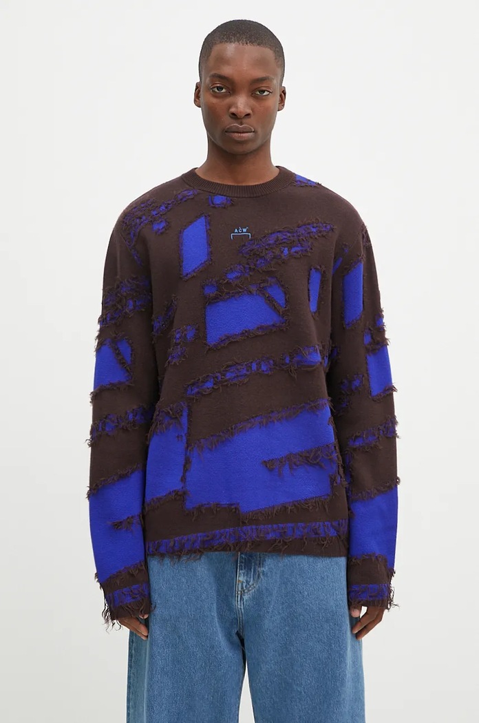 A-COLD-WALL* sweter wełniany Frontage Knit Crewneck okrągły fioletowy ACWMK169