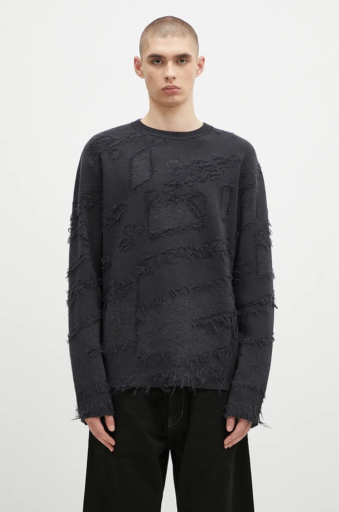 A-COLD-WALL* pulover de lână Frontage Knit Crewneck grosime medie negru ACWMK169