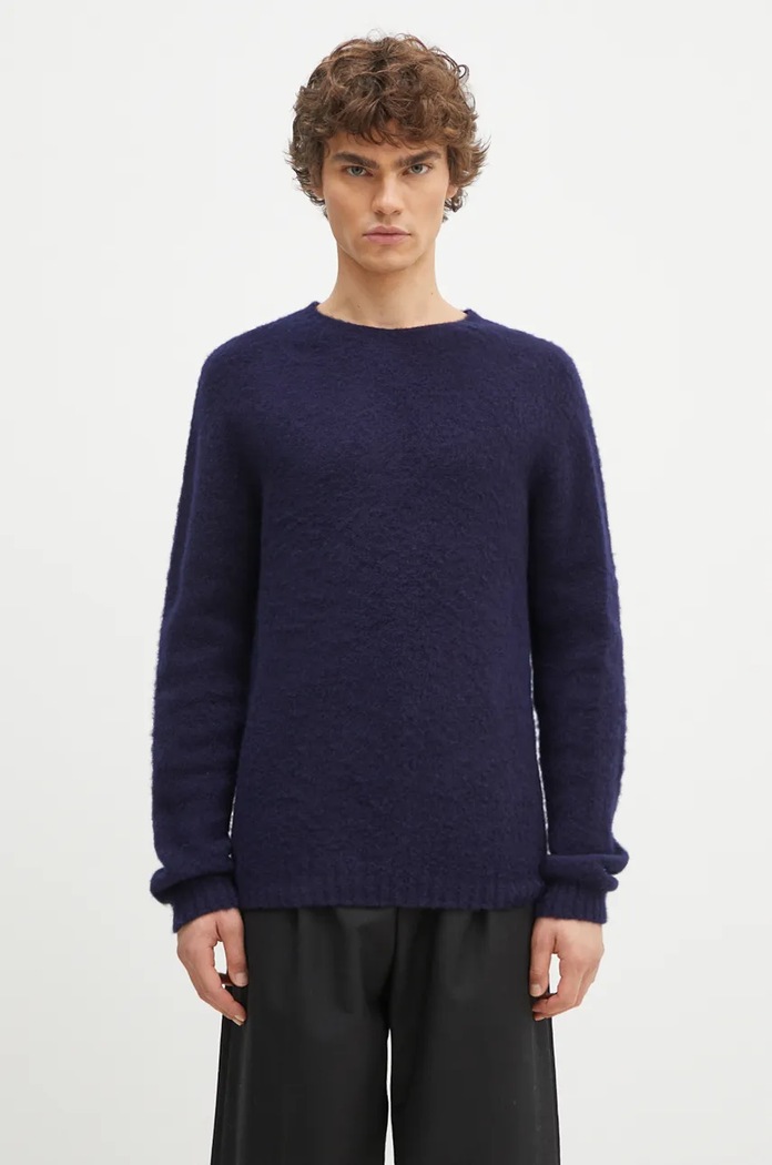 Μάλλινο πουλόβερ Norse Projects Birnir Brushed Lambswool απλό σκούρο μπλε N45.0520.7004