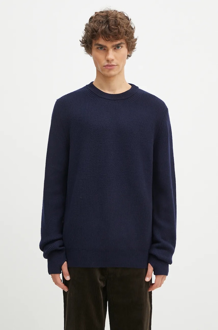 Μάλλινο πουλόβερ Norse Projects Henning Merino Crew απλό σκούρο μπλε N45.0561.7004