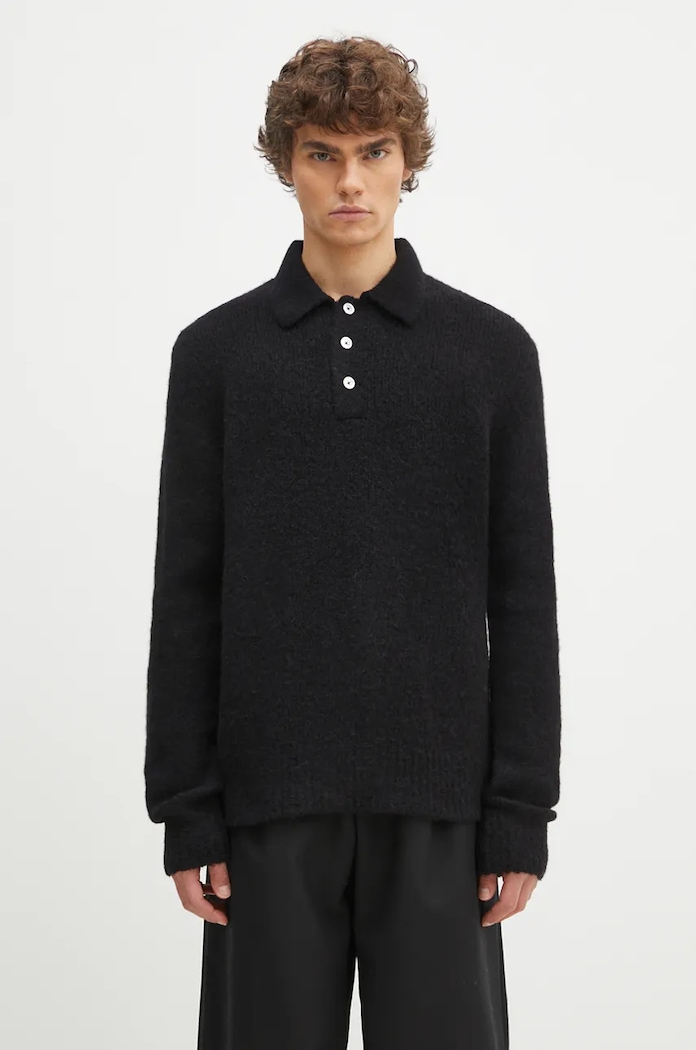 Volnen pulover Norse Projects Rasmus Relaxed Brushed Polo Srednje debeline črna N45.0614.9999