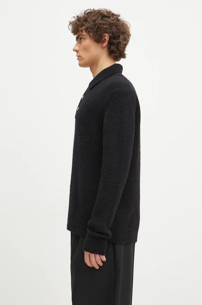 Volnen pulover Norse Projects Rasmus Relaxed Brushed Polo N45.0614.9999 črna AW24