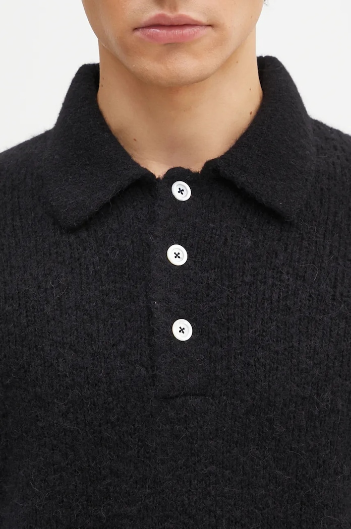 Volnen pulover Norse Projects Rasmus Relaxed Brushed Polo črna N45.0614.9999