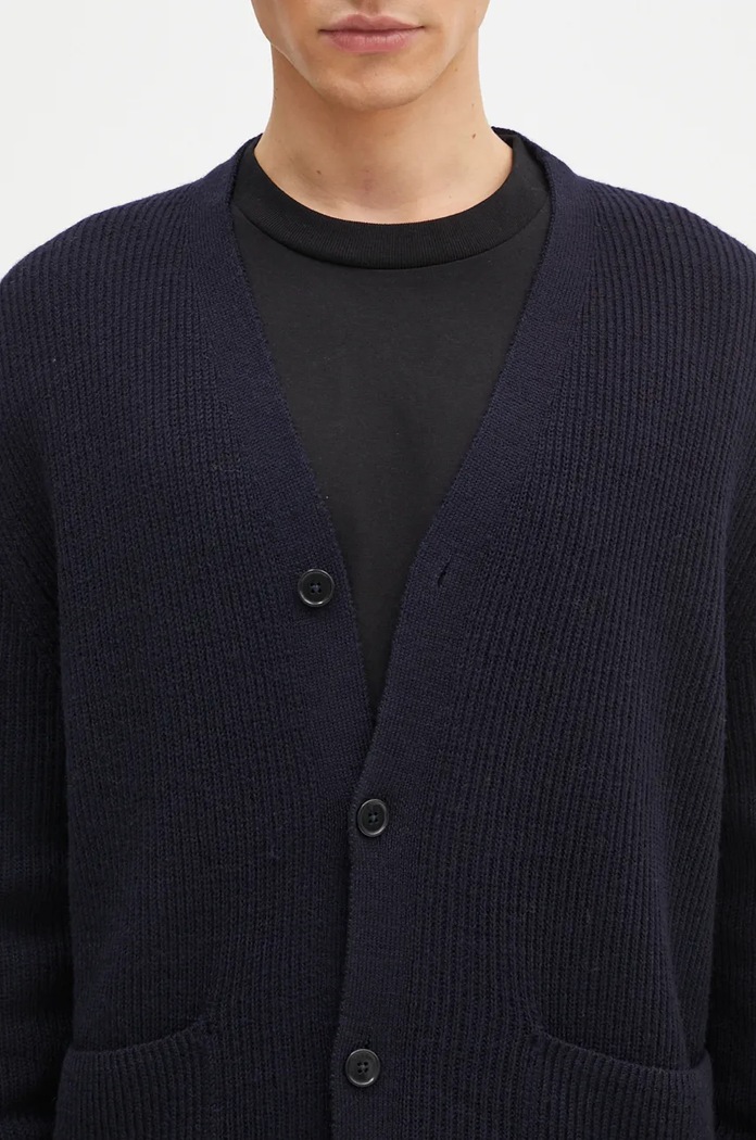Norse Projects kardigan wełniany Loki Wool Cotton Rib granatowy N45.0618.7004