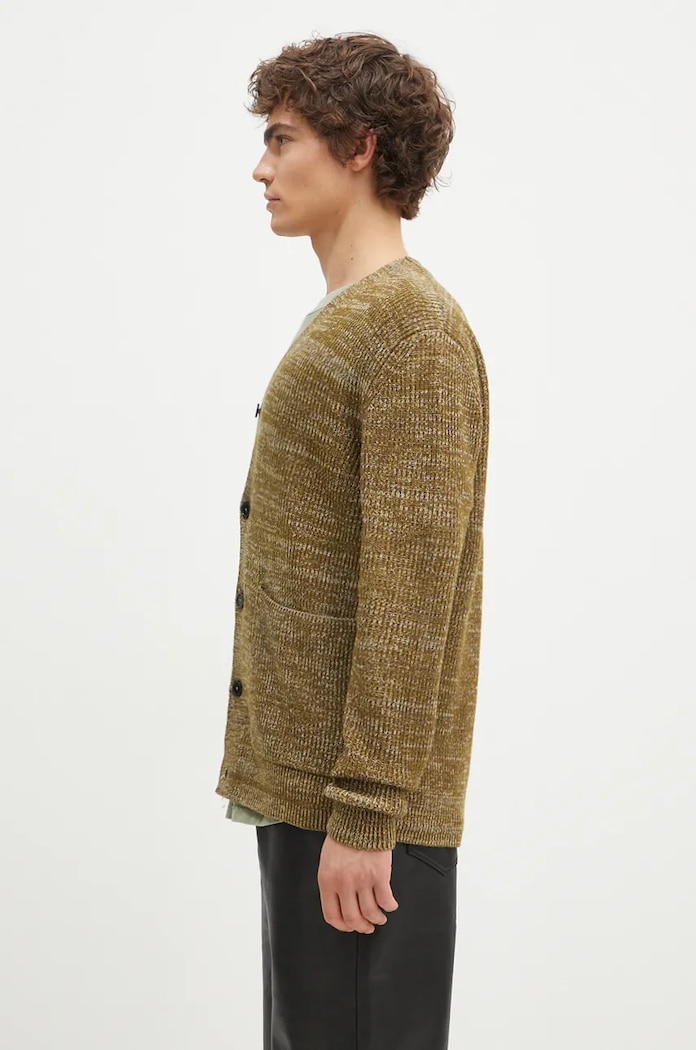 Μάλλινη ζακέτα Norse Projects Loki Wool Cotton Rib Cardigan N45.0618.8096 πράσινο AW24