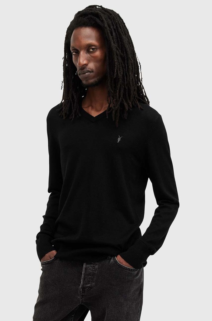 Μάλλινο πουλόβερ AllSaints MODE MERINO VNECK μαύρο M022KA