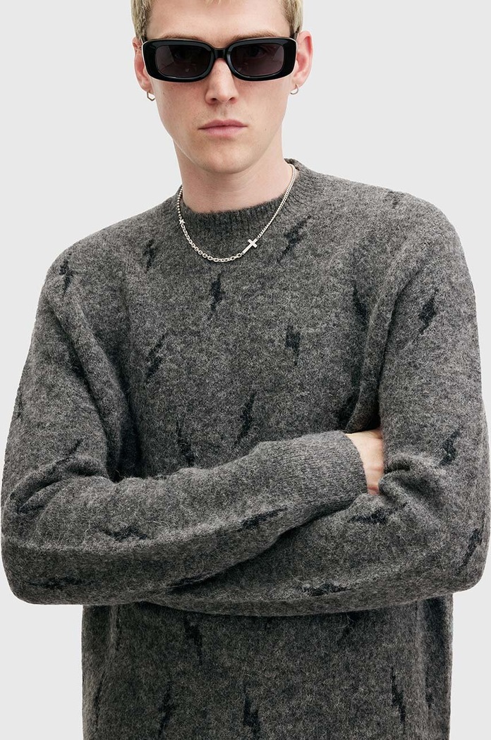 AllSaints sweter z domieszką wełny ZAP CREW M072KB szary AW24