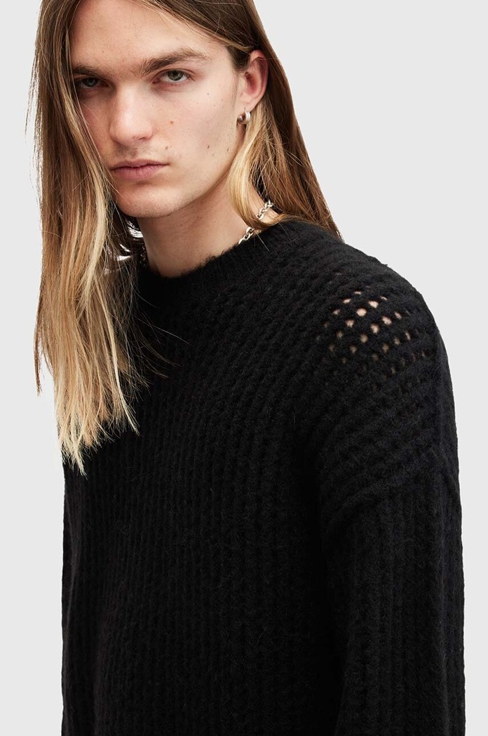 AllSaints sweter z domieszką wełny HARLEN CREW M075KB czarny AW24