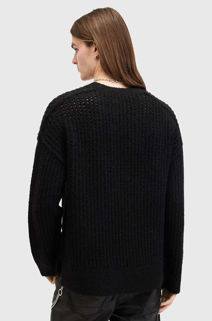 AllSaints sweter z domieszką wełny HARLEN CREW czarny M075KB