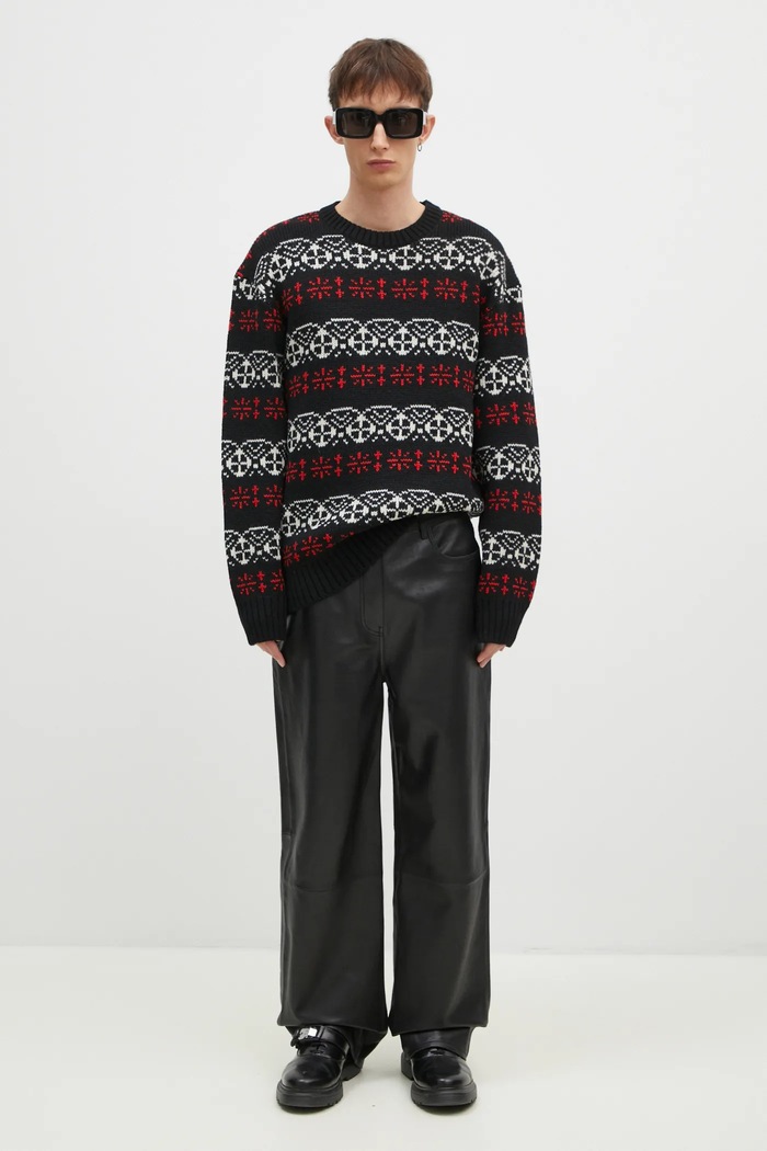 Vlněný svetr Needles Crew Neck Sweater PU317 černá