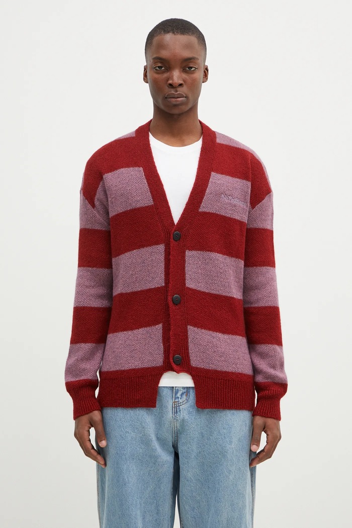 Kardigán No Problemo Striped Mohair Oversized Cardigan vzorovaný burgundské NP20025.02