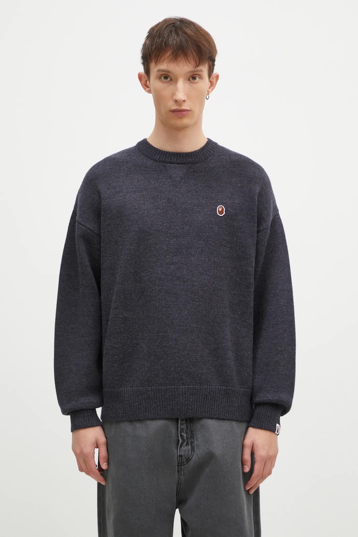 Шерстяной свитер A Bathing Ape One Point круглый вырез серый 1K80120305