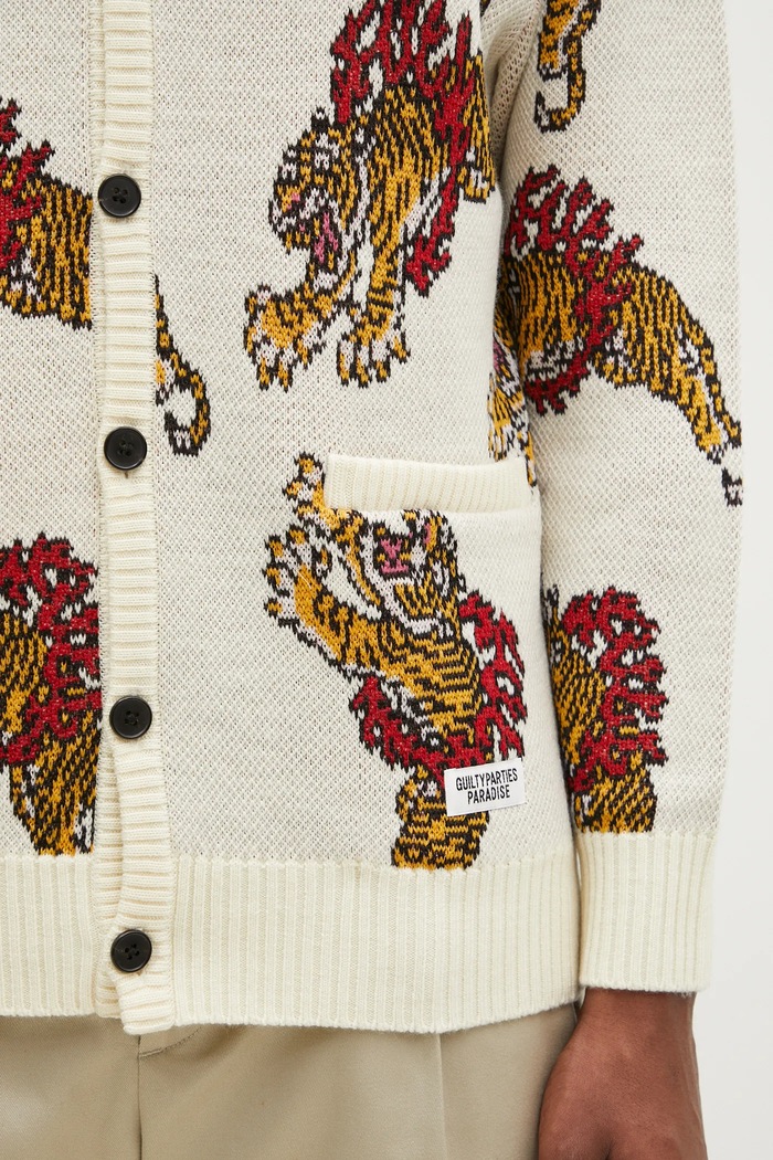 Шерстяной кардиган Wacko Maria Tim Lehi бежевый 24FW.WMK.KN22