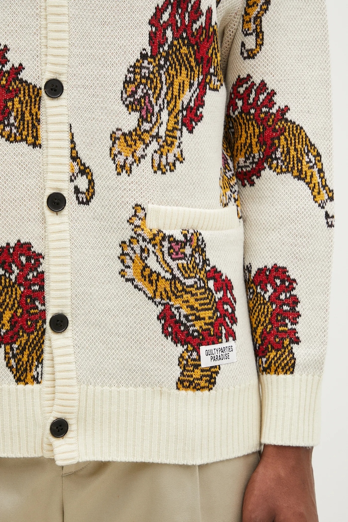 Шерстяной кардиган Wacko Maria Tim Lehi бежевый 24FW.WMK.KN22