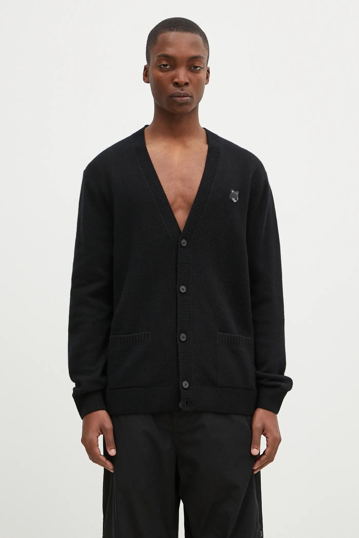 Vlněný svetr Maison Kitsuné Bold Fox Head Patch hladký černá NM00506KT1006