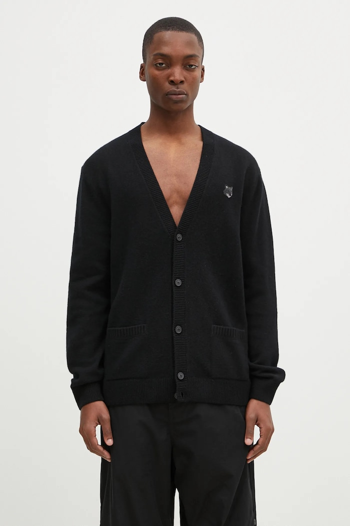 Vlněný svetr Maison Kitsuné Bold Fox Head Patch hladký černá NM00506KT1006