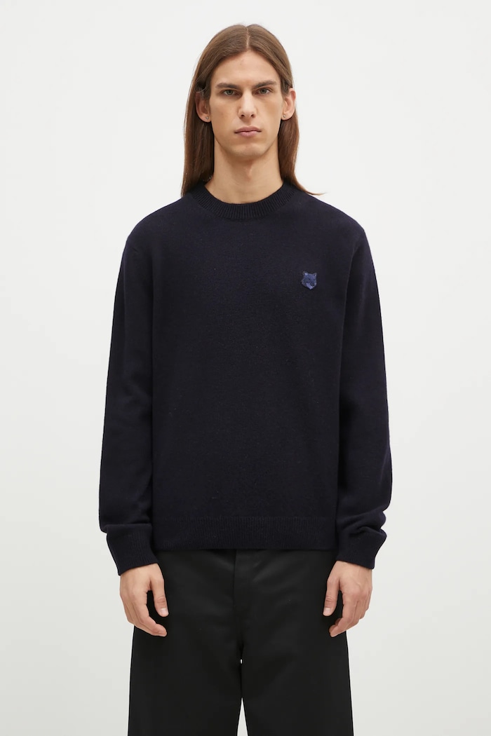 Maison Kitsuné woolen jumper Bold Fox Head Patch medium thickness navy NM00805KT1006