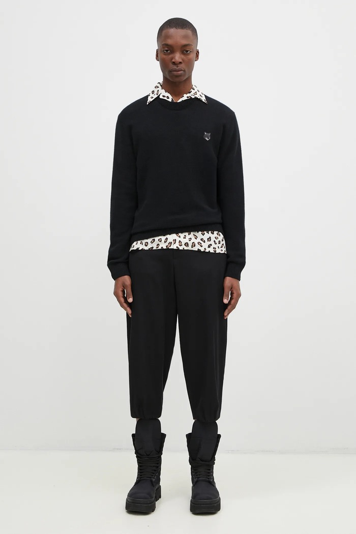 Maison Kitsuné woolen jumper Bold Fox Head Patch NM00805KT1006 black